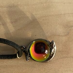 Vintage Silvertone Dolphins/Rainbow Glass/Round Leather Cord